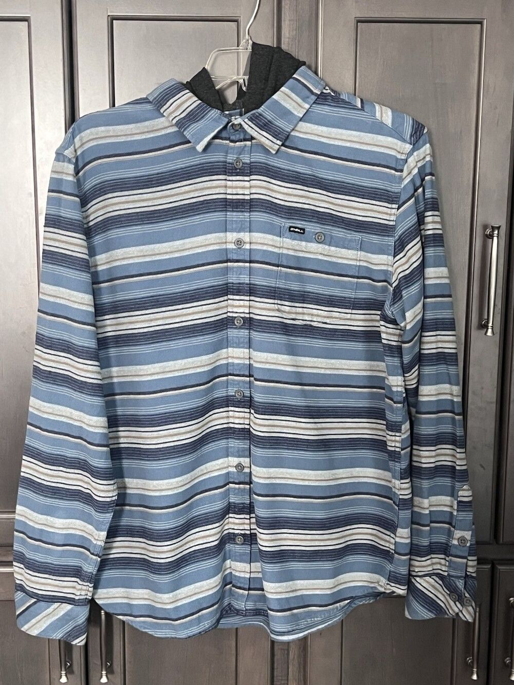 ONeill Redmond Men's XL Shadow Blue Striped Flannel Shirt Long Sleeve Cotton
